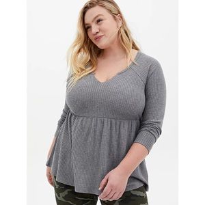 Torrid Heather Grey Waffle-knit Long Sleeve Babydoll Tee Size 3